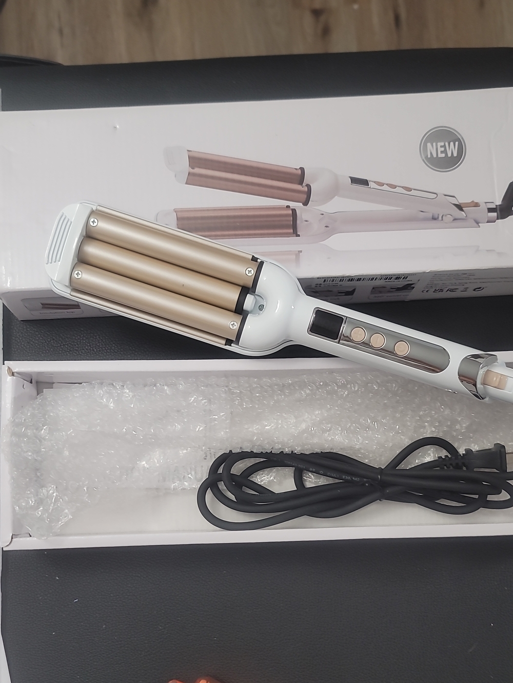White and Gold 3-Barrel Hair Waver - Professional Styling Iron